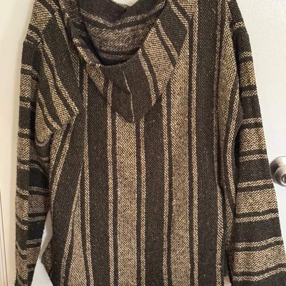 Baja Hoodie XL Green Beige Fleece Lined Pullover Boho Surf - Picture 5 of 7